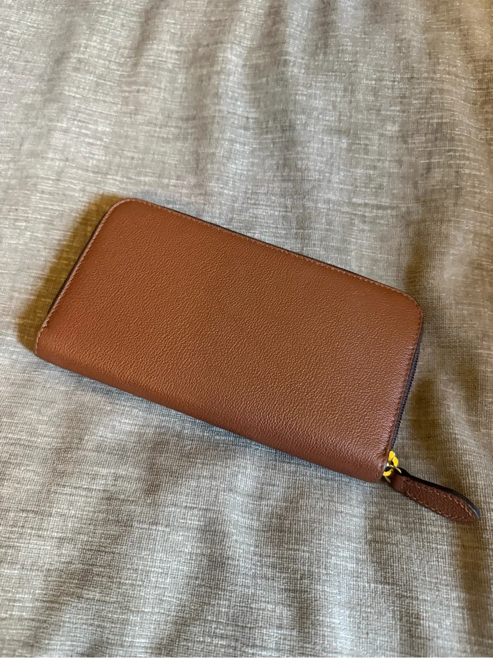 Burberry Embossed Logo Zip Wallet in Cognac Brown